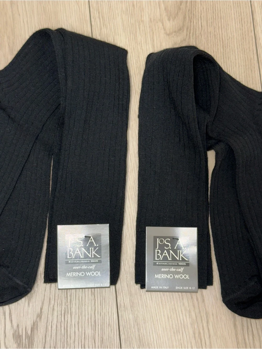 Jos. A. Bank Black Ribbed Merino Wool Over-The-Calf Socks - Pair Shoe size 8-12